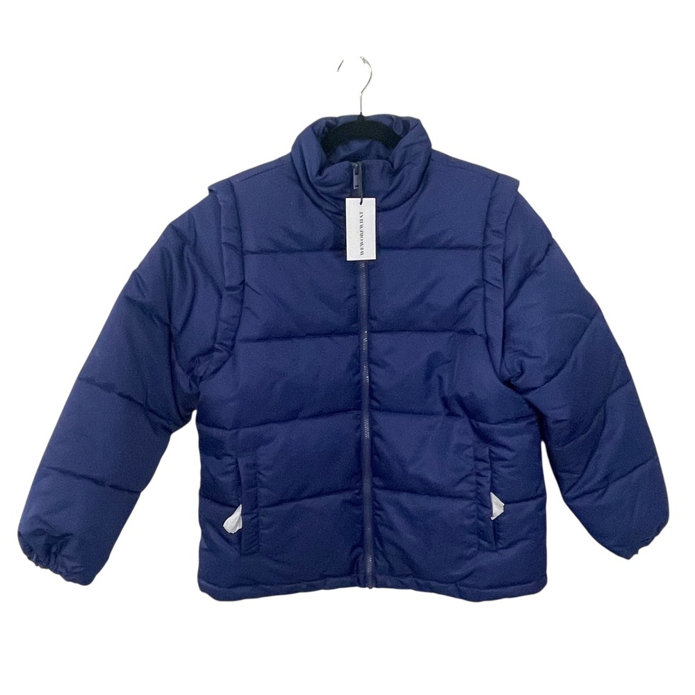 NWT WeWoreWhat Blue‎ XS Zip Off Sleeve Puffer Jacket Convertible Vest Nylon Poly